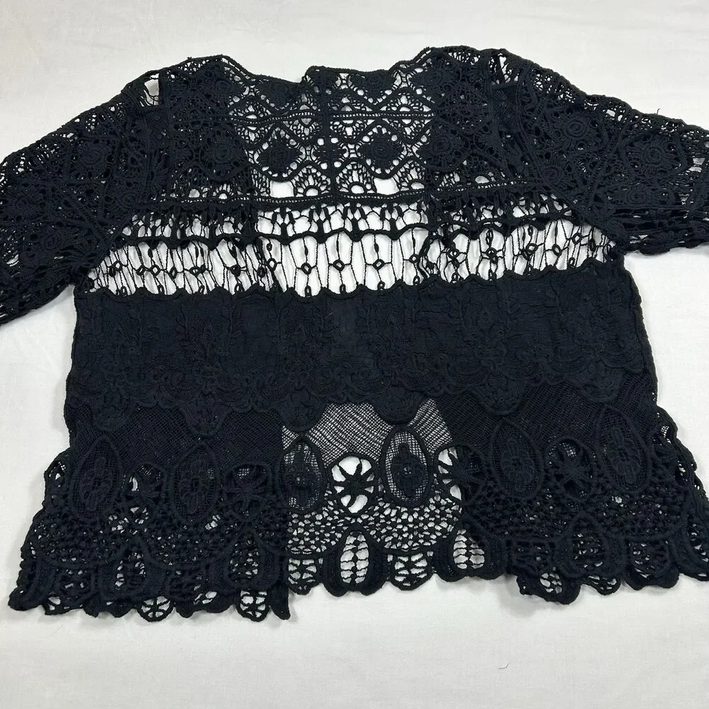 Kate & Mallory Crochet Shrug Top Open Front 3/4 Sleeve Gothic Romantic Victorian - Picture 11 of 12